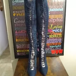 Lit Liliana Denim Lace Up Boots!.4"inch heel Sz 9 - Picture 1 of 6