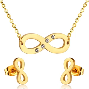 18k Gold Plated Infinity with Zircon Stone Pendant Set with Earrings 3 pc - Picture 1 of 3