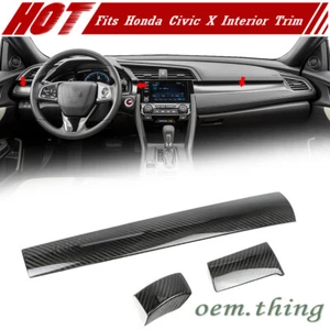 Real Carbon Fiber Center Dashboard Console Cover Trim Fit For Honda Civic 16-20 - Picture 1 of 5