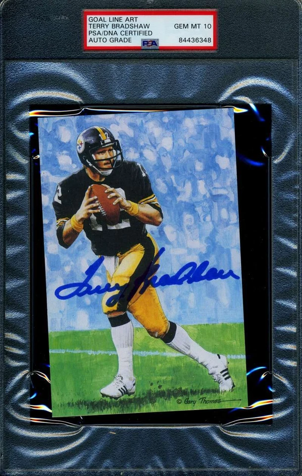 Terry Bradshaw Gem Mint 10 PSA DNA Slabbed Signed Goal Line Art Card Autograph - Image 1 of 1