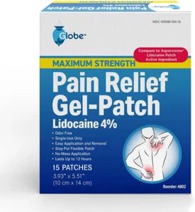 15 Pack - Maximum Strength OTC Pain Relief 4% Lidocaine Patch, 3.9” X 5.5”, Temp - Picture 1 of 9