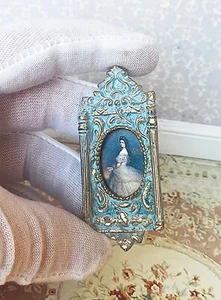 Miniature Dollhouse GOTHIC Victorian Print 18th century woman Robin's Egg Blue - Picture 1 of 5