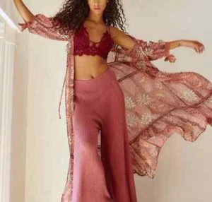 Free People Intimately Grasslands Kimono Duster Rose Combo Size M/L - Imagen 1 de 11