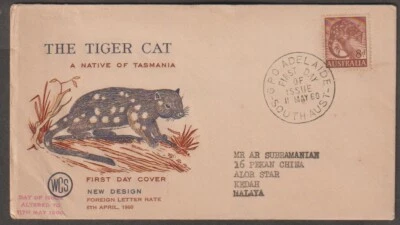 Australia 1960 The tiger cat FDC by WCS to Malaya - Image 1 of 2
