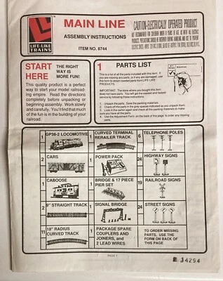 Life-Like Trains Main Line Assembly Instructions Item No. 8744 - Image 1 of 3