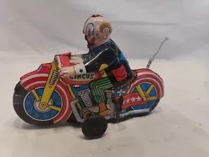 Seltenes Vintage BLECH COMIC ZIRKUS CLOWN MOTORRAD MADE IN JAPAN. FUNKTIONIERT. W ANTENNE - Bild 1 von 20