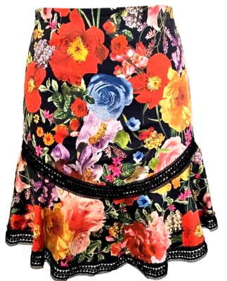 Alice + Olivia Blooming Garden Floral Print Curved Hem Fit And Flare Skirt 0 nwt - Image 1 of 4