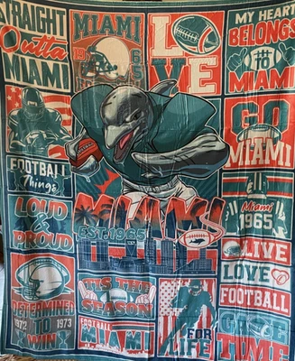 NFL Miami Dolphins Manta 50"x60" Azul Blanco Naranja Nueva Foto 1 de 4