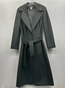 Cappotto trench donna Via taglia 10 nero avvolgente lungo bottoni cravatta misto lana - Foto 1 di 7