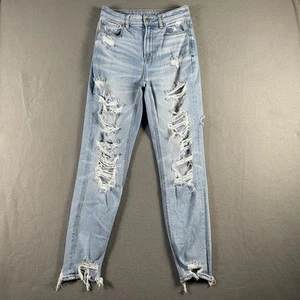American Eagle Outfitters Mom Jeans Blue Distressed Destroyed Womens Sz 2 Grunge - Picture 1 of 9