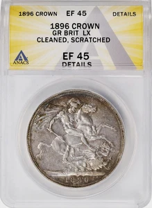 Moneda de plata corona Gran Bretaña 1896 LX Victoria Royal Mint ANACS XF-45 - Imagen 1 de 3