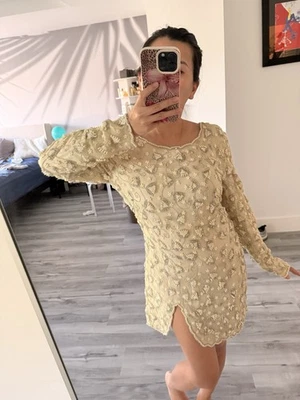 Vintage Silk Beaded Cream Dress Size S - Image 1 of 4