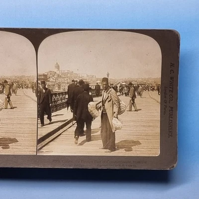 Galata Istanbul Stereoview 3D C1900 Real Photo Turkey Local Trader On Bridge - Image 1 of 3