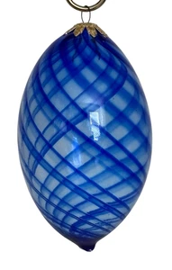 Mundgeblasenes Glas Wirbel Ornament Träne blau und klar - Bild 1 von 5