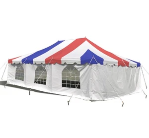 Tienda poste Weekender con paredes laterales 20x30 rojo blanco azul dosel evento boda fiesta - Imagen 1 de 7