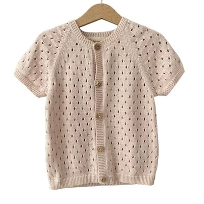 Fin & Vince Pink Open Knit Short Sleeve Cardigan - 4/5 - Image 1 of 4