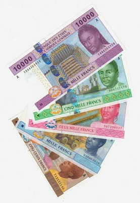Central African States (Gabon) UNC  500, 1000, 2000, 5000 & 10000 francs (2002) - Image 1 of 2