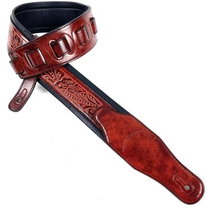 GB-106 Bourbon Red Brushed Finish Guitar Strap With Padded Glove Leather Back... - Picture 1 of 9