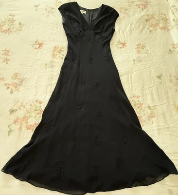 Vtg Y2K Dress Jones New York Black Silk Beaded Fairy Grunge Coquette LBD Staple - Image 1 of 4
