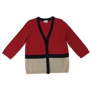 Kate Spade 100% Wool Cardigan Sweater Colorblock 3/4 Sleeve Medium Button V-neck - Bild 1 von 9