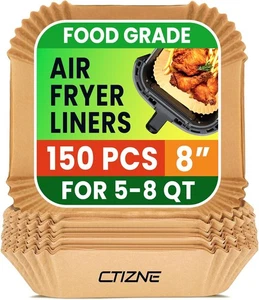150Pcs Air Fryer Disposable Paper Liners 8 Inch Square Non-Stick Parchment - Picture 1 of 9