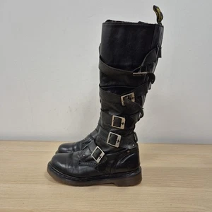 Dr Martens Phina Buckle Biker Knee High Green Soft Leather Tall Boots Size UK 4 - Picture 1 of 9