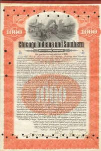 Chicago Indiana and Southern Railroad 1906 $ 1.000 Gold Anleihe Zertifikat - Bild 1 von 1