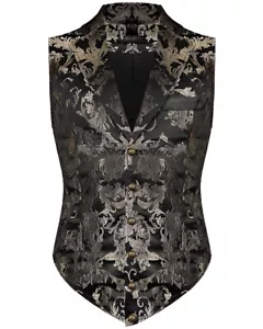 Gilet Cappotto Vita Diavolo Da Uomo Aristocratico Oro Nero Broccato Gotico Steampunk - Foto 1 di 10