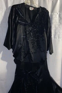 LIM’S Raw Silk Flapper Skirt Kimono Top Shirt 80’s Black Silk Sissy VTG Classic - Picture 1 of 14