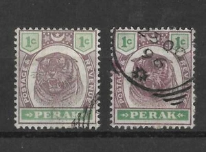 MALASIA, PERAK1895 DEFINS, 1c TIGRE USADO CON C MALFORMADO, GATO £65 - Imagen 1 de 1