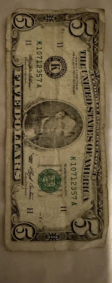old five dollar bill Small Head - Image 1 of 2