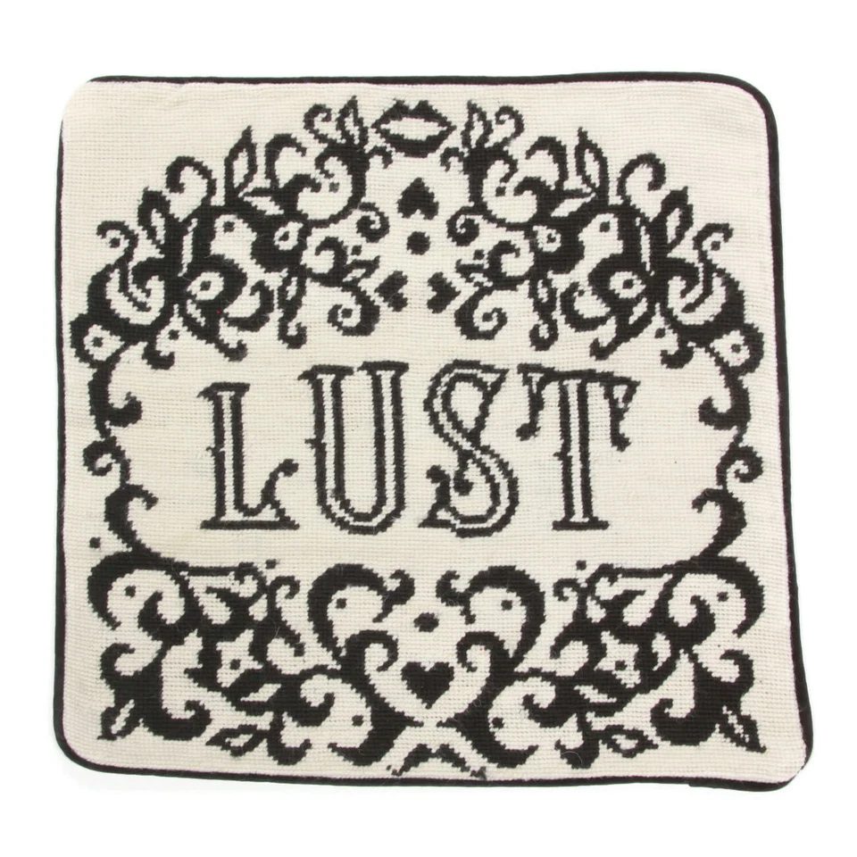 Jonathan Adler LUST Needlepoint Black and Cream Throw Pillow Case - Image 1 of 4