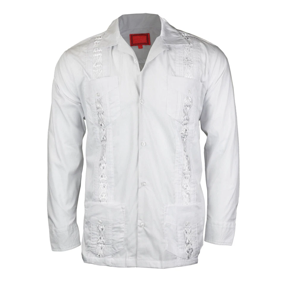 Guayabera Men's Cuban Beach Wedding Long Sleeve Button-Up Casual Dress Shirt - Image 1 of 1