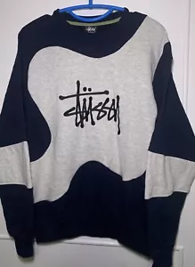 Felpa Stussy rielaborata maglione vintage ricamato grigio blu taglia media - Foto 1 di 7