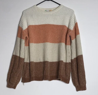 Hazel Moon Sweater Womens Medium Brown Ivory Peach Chenille Knit Cozy Lantern - Image 1 of 4
