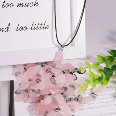 10件装天然石材玫瑰石英水晶月亮吊坠珠宝制作项链 — 第 1/4 张图片