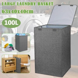Large Laundry Basket Washing Clothes Storage Folding Basket Bin Hamper 100L AUXL - Picture 1 of 17