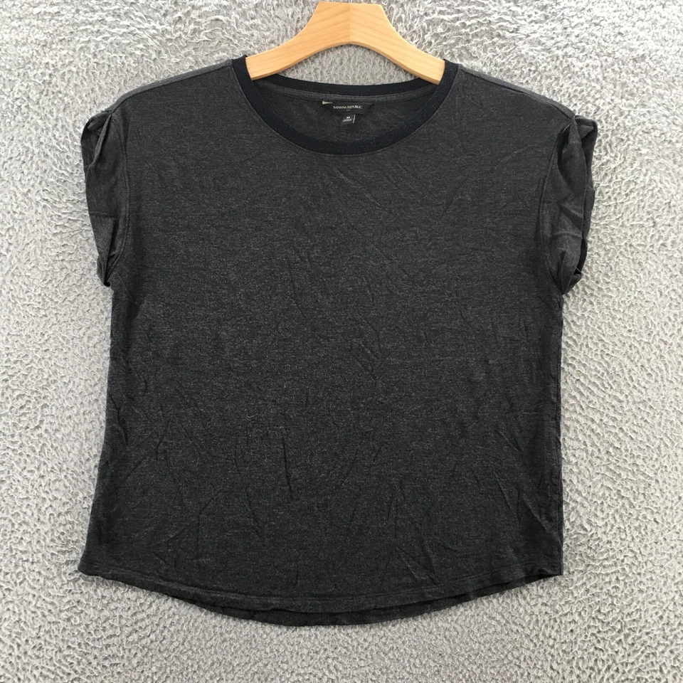Banana Republic T-Shirt Womens Medium Gray Cap Sleeve Round Neck Rayon Casual - Image 1 of 4