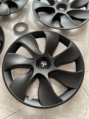 4 copri cerchi Uberturbine neri opachi con logo bianco - Tesla Model Y 19" - Bild 1 von 4