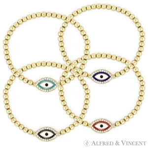 Brazalete elástico de latón esmaltado con dije de suerte Mati Hamsa griego nazar turco mal de ojo - Imagen 1 de 5