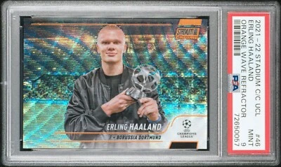 2021 Erling Haaland Topps Stadium Club Chrome Orange Wave Refractor 24/25 PSA 9 - Image 1 of 3