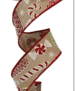 2" Christmas candy ribbon~Wired ribbon~peppermint candy ribbon~5 Yards - Picture 1 of 1