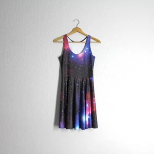 BlackMilk Galaxy Space Skater Dress Fit Flare Purple Pink sz M / S - Picture 1 of 7