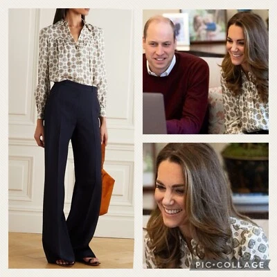 BNWOT MICHAEL KORS Medallion Blouse - Size S UK8-10 US4-6 Satin Shirt ASO Royal - Image 1 of 4