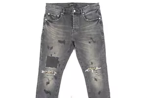 PURPLE BRAND P001 BLAR222 FADED GRAY RIPPED DISTRESSED 33 SLIM TAPER JEANS MENS - Picture 1 of 12