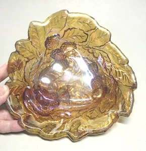 Vintage Indiana Glass Marigold Carnival Berry/Leaf Pattern Triangle Bowl - Picture 1 of 4