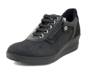 Sneakers Donna 37 Comfort Pelle e Tessuto Elasticizzato Nero con Cerniera IMAC - Picture 1 of 6