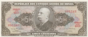 1964 Brazil 5 Cruzeiros Thesouro Nacional; 2nd print; "Valor Legal", p 176d - Bild 1 von 2