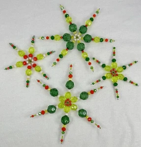 Handcrafted Beaded Snowflake Christmas Ornaments Set Of 4 ❄️ 4”-6” Winter Decor - Picture 1 of 11