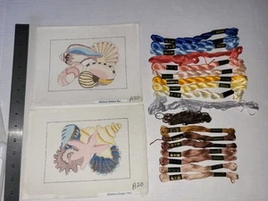 2 Shariane Designs Sea Shells HandPainted Needlepoint Canvas + Threads 7" x 5" - Picture 1 of 8